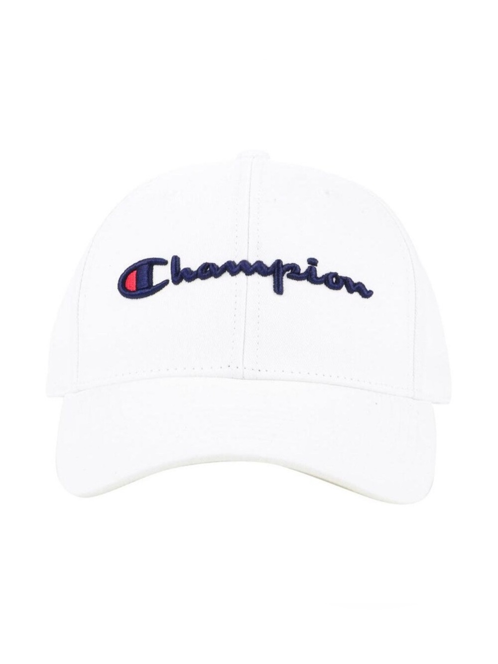 Champion White Cap with Navy Script and Red Accent